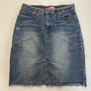 Y2K Vintage Lazer Jeans Denim Patchwork Slit Mini Skirt Size 7